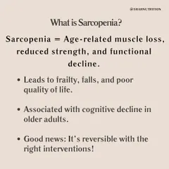 What is sarcopenia? It's age-related muscle loss, strength reduction, and functional decline, which can lead to frailty and falls. The good news is that it's reversible with the right interventions, like exercise and targeted supplementation.