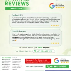 At our Jakkur clinic, patients find relief from conditions like arthritis and ankle pain, as well as stress. These testimonials praise our skilled therapists and the calm, welcoming atmosphere that makes the healing experience truly effective.