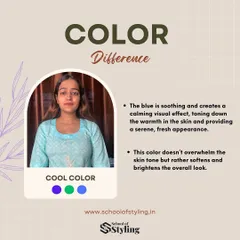 In contrast, see how a cool blue top creates a serene, fresh appearance. It softens the look and brightens the skin without overwhelming it, showing the power of choosing colors that complement you.