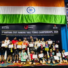 The whole team celebrating their success at the 1st Haryana State Ranking Championships. It is a proud moment to see so many of my players holding certificates and trophies, representing the strength of our academy.