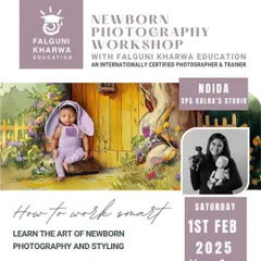 For those interested in newborn photography, we host workshops with internationally certified trainers like Falguni Kharwa. This session covers newborn safety, creative wrapping, lighting, and styling.