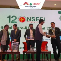 We were honored to be recognized for our contributions to sustainable agriculture at the National Agro-RE Summit. This image captures the moment our director received an award after discussing the commercial viability and benefits of Agri-Voltaics for India's farming sector.