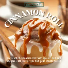 Our classic cinnamon roll, baked fresh and topped with a generous layer of cream cheese frosting and a drizzle of caramel. It's the perfect warm, comforting treat for any get-together.