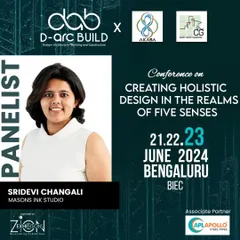 Our co-founder, Sridevi Changali, was a panelist at the D-arc BUILD conference in Bengaluru. She spoke on the topic of "Creating Holistic Design in the Realms of Five Senses."