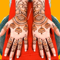 A trendy and creative design featuring 'jhumka' (earring) motifs. This is a fun way to personalize your mehandi for a party or sangeet function, moving beyond purely traditional patterns.