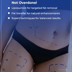 Our goal is to create a contoured, not "overdone," look. We achieve this through precise, targeted fat removal with liposuction and natural enhancements using fat transfer for balanced, beautiful results.