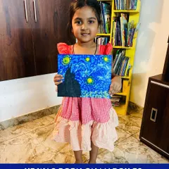 This young artist is proudly showing off her version of Van Gogh's 'Starry Night'. Our 'Know Thy Artist' workshops are designed to introduce children to famous artists in a fun and accessible way.