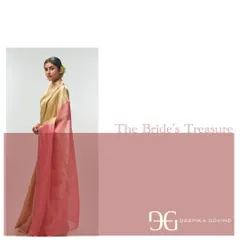 The side profile highlights the beautiful drape and the subtle shimmer of the handwoven silk and pure zari fabric.