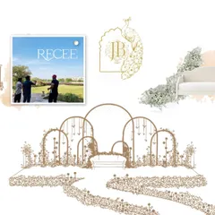 This is how the magic begins. This board shows our process from the initial site visit, or 'recce', to the detailed design sketches for a grand, floral-arched walkway and a custom couple monogram.