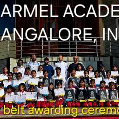 The belt awarding ceremony at Carmel Academy in Bangalore. It is a significant day for students, marking their progress, hard work, and dedication to the art of karate.