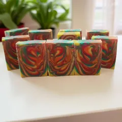 Another shot of a student's stunning first attempt at a swirled cold process soap.
