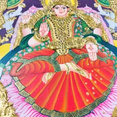 A beautifully completed Tanjore painting of Goddess Lakshmi. Through this process, students not only learn a technique but also connect with a deep cultural and artistic tradition.