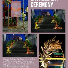 For this engagement, we created a magical entrance with beautifully lit stairs and a stunning floral arch. The decor, featuring pampas grass and soft lighting, set a romantic and sophisticated tone for the evening.
