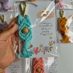 I love creating personalized gifts. Here is a custom macrame keychain paired with a 'Happy Diwali' card, making a simple gift feel extra special and thoughtful.