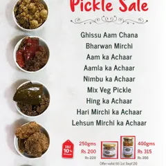 Announcing a pickle sale! Here is a list of all the pickles available at a special discounted price for a limited time. You can see the prices for both 250gm and 400gm jars.