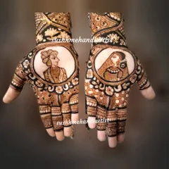 Your love story, told through henna. I specialize in creating custom Raja-Rani portraits for your bridal mehandi, making your design truly one of a kind. We can plan these special elements together.