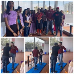 Demonstrating a technique to break free from a wrist grab during the corporate workshop. We focus on simple, effective movements that work regardless of size or strength.