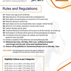 The detailed rules, regulations, and eligibility criteria for one of our junior tournaments. We ensure transparency and clear communication from the moment registration opens.
