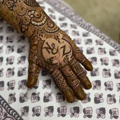 For this couple's engagement, I designed a custom monogram with their initials 'N & Z' as the centerpiece of the palm.