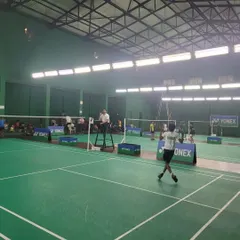A player prepares to serve during a competitive match at the state championship held at our HSR Club facility.