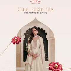 Confident, classy, and a little bit royal. My Rakhi fits are designed to match your vibe, whether you choose a bold black suit or a timeless cream Anarkali.