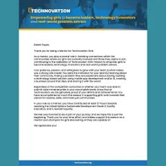 This letter from Technovation recognizes our founder's mentorship and our students' incredible work creating an AI app to fight food waste. This is the real-world impact we strive for.