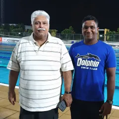 Standing with a mentor I consider a "god" to Indian swimmers. I am proud to learn from the best and carry on a tradition of coaching excellence in Indian aquatics.