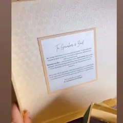 A personal touch makes all the difference. This is the custom note included in the hamper for Gauahar and Zaid, expressing heartfelt wishes and gratitude.