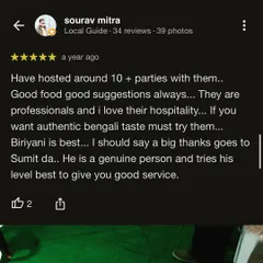 "Good food good suggestions always... They are professionals and i love their hospitality." Thank you to our repeat clients for trusting us with over 10 of their parties.