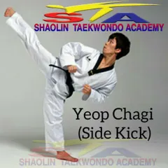 The Yeop Chagi, or Side Kick. A strong and direct kick that requires good balance and hip flexibility, which we develop through specific drills.