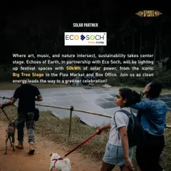 An official poster from Echoes of Earth, naming EcoSoch as their Solar Partner. We provided 50kWh of solar power to light up festival spaces, from the iconic Big Tree Stage to the Flea Market and Box Office.