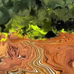This is a piece from my 'DelicScape' series, an abstract digital landscape inspired by the Sahyadri hills. I use swirling textures and a high contrast palette of neon green and earthy orange to create a psychedelic interpretation of nature's flow.
