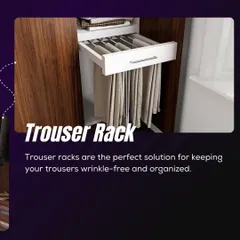 Wrinkled trousers are a thing of the past. We integrate dedicated trouser racks into our wardrobe designs to keep your formal wear perfectly organized and ready to wear.