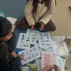 My workshops provide practical, ready-to-use resources. This is a close-up of teachers engaging with dot cards and grids, tools we use to build a strong foundation in early numeracy and spatial reasoning for young learners.