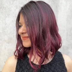 This beautiful wine-inspired color is flowing with richness and depth. The soft waves show off the multi-tonal reds and purples, creating a look that is both elegant and bold.