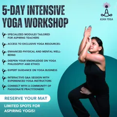 A list of what you will gain from our intensive workshop, including specialized modules for aspiring teachers, knowledge on yoga philosophy, and guidance on the business of yoga.