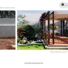 A before-and-after concept for a bare patch of land. Our design introduces a lawn, a deck with a pergola, a small water feature, and lush planting to create a complete backyard oasis.