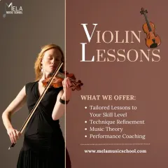 Our violin lessons offer tailored instruction, technique refinement, music theory, and performance coaching to guide you on your musical journey.