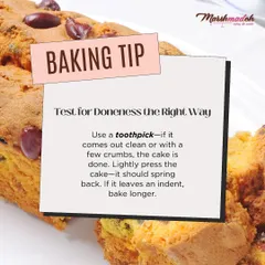Here's how to test for doneness the right way. Use a toothpick, and if it comes out with a few moist crumbs, your cake is ready. It should also spring back when you press it lightly.