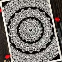 Centered with a Yin-Yang symbol, this piece is all about finding balance. The contrast between the solid black sections and the delicate white patterns creates a powerful visual statement about harmony and duality.