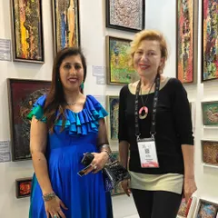 A moment of connection at our World Art Dubai booth, with artist Lydia Moawad visiting our collection. These interactions are key to building a global art community.