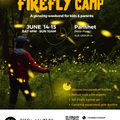 A poster for our Firefly Camp near Pune, one of the last slots for the season. This magical event allows families to witness thousands of fireflies light up the night.