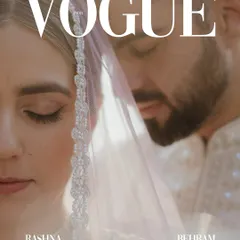 A Vogue India cover feature that captures the quiet intimacy between the bride and groom. This close-up shot highlights the delicate details of the bride's veil and the soft, emotional connection of the moment.