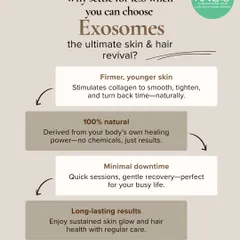 Exosomes offer the ultimate skin and hair revival. Derived from your body's own healing power, this 100% natural treatment stimulates collagen for firmer skin with minimal downtime.