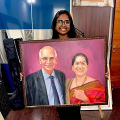 Here I am with a completed family portrait. It's an honor to be trusted with creating these important heirlooms for my clients.