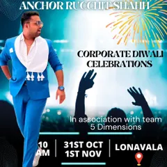 A poster for a corporate Diwali celebration in Lonavala. I host all kinds of festive corporate events, bringing the same high energy to each one.