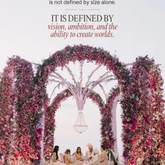 The wedding of tomorrow is not defined by size alone; it is defined by vision. This architectural floral mandap was designed to be a sculpture against the sea, proving that with ambition, we can create entire worlds for you to get married in.