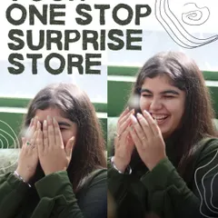 We sell happiness. This before-and-after shot of a girl covering her eyes in anticipation and then breaking into a huge laugh says it all.