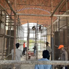 The intricate process of constructing a brick vault on site. This hands-on method is a dialogue between material, structure, and craft, where traditional building techniques are used to create innovative and timeless architectural forms.