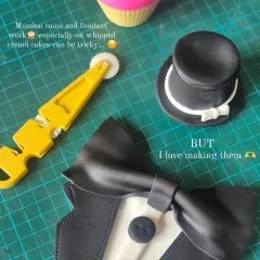 Making fondant details like this tuxedo topper can be tricky, especially during Mumbai's rainy season, but I love the challenge and the sharp result.